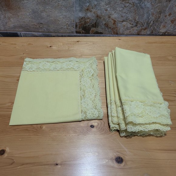 VTG Yellow Cotton Table Napkins Lace Trim Set of 8 - Picture 4 of 13